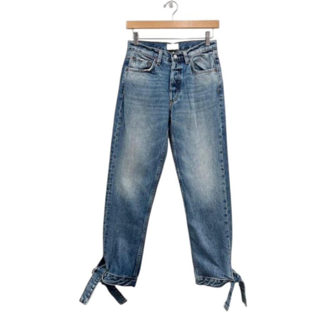 Boyish Women Medium Wash High Waisted Straight Leg Jeans Size 26 Ankle Tie Avery - Picture 3 of 9